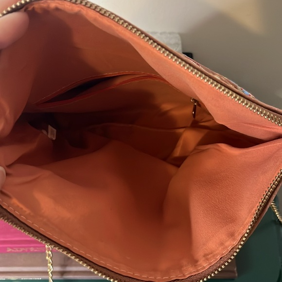 Velvet Mauve Floral Embroidered Fold Over Clutch Crossbody Gold Chain Boho - Picture 8 of 11